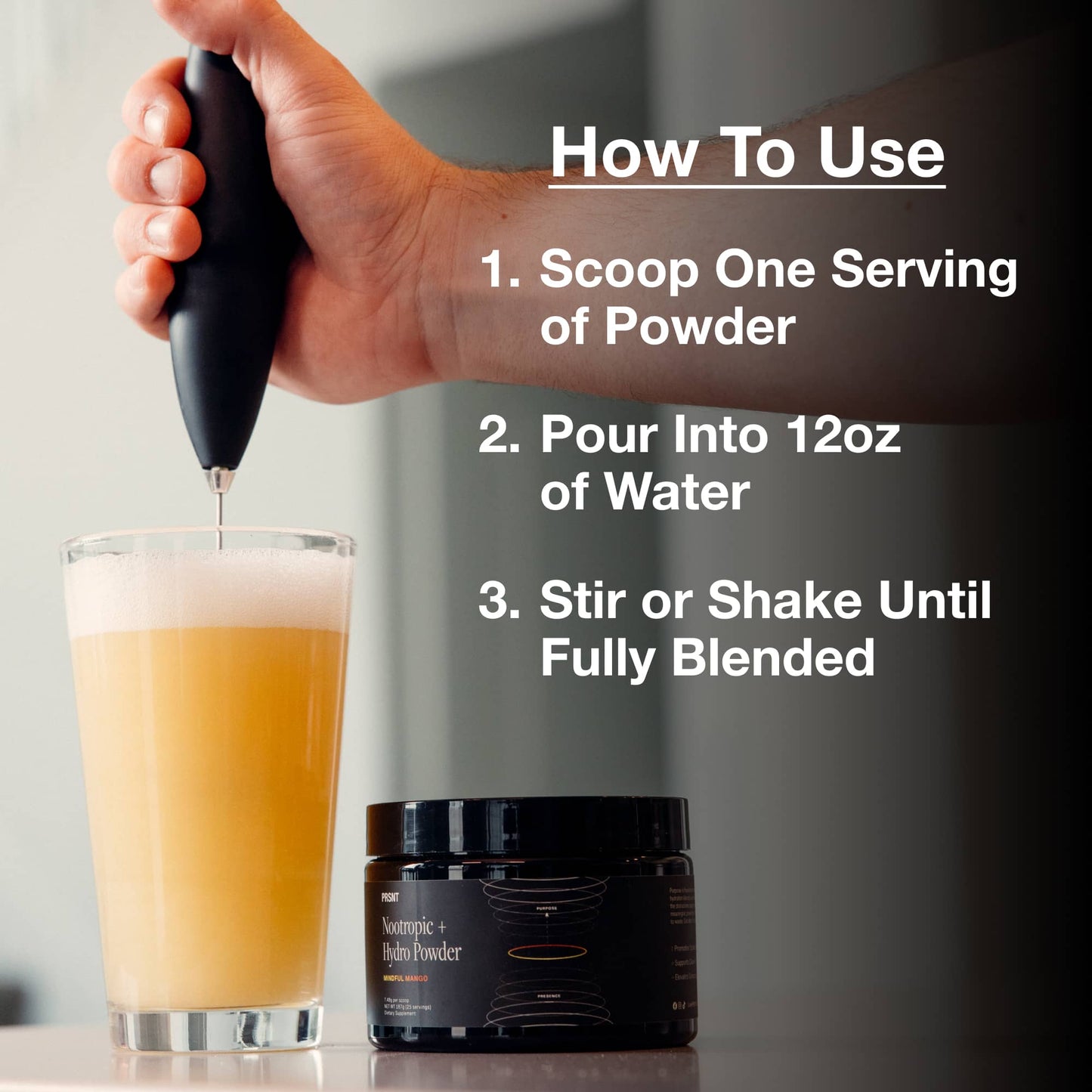 PRSNT™ Nootropic Focus Powder | Mango 25 Servings | Caffeine-Free, Sugar-Free | Supports Focus, Energy, Mental Clarity